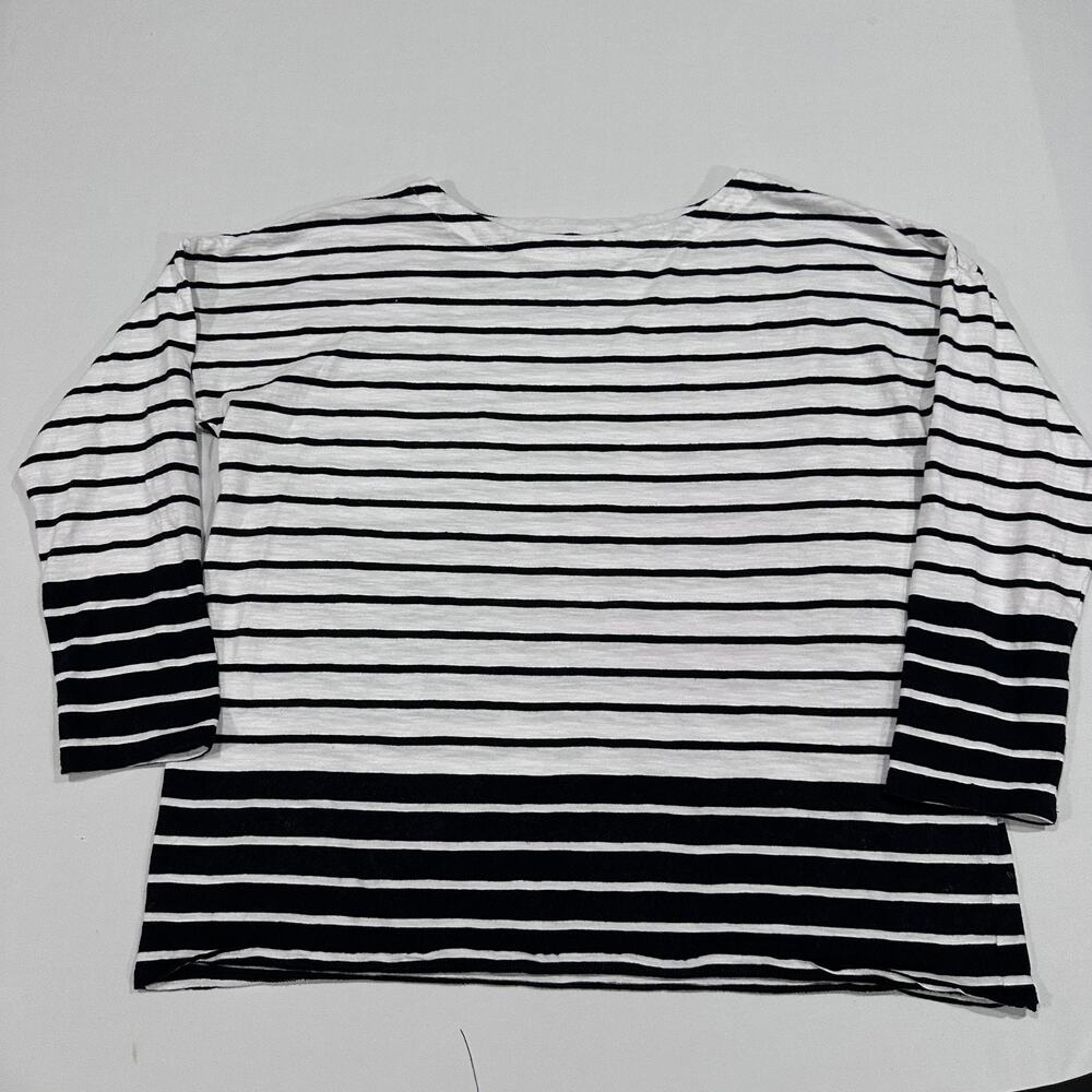 J Jill Shirt Womens Size L White Black Striped Tunic Boat Neck 100% Cotton